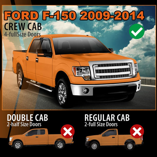 G-PLUS Out-Channel Mount Ventvisor Window Deflectors Compatible with Ford F150 SuperCrew Crew Cab 2009-2014 Fit Ford F150 SVT Raptor SuperCrew Cab 2010-2014 4 PCS Smoky