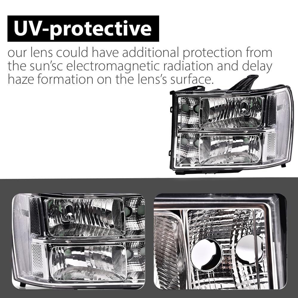 G-PLUS Headlights Assembly, Fit 2007-2013 GMC Sierra 1500/2007 2008 2009 2010 2011 2012 2013 2014 GMC Sierra 2500 HD/3500HD Headlamps,Clear Lens Chrome Housing Clear Reflector,faros delanteros
