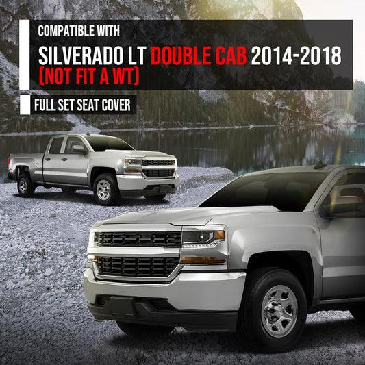 G-PLUS Full Set Seat Cover Compatible with Chevy Silverado LT Double Cab 2014-2018 Black