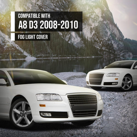 G-PLUS Front Bumper Fog Light Cover Grille Left & Right Compatible with Audi A8 D3 2008 2009 2010, Fit Audi A8 Quattro D3 2008-2010 4E0807680B, 4E0807679B Glossy Black