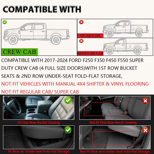 G-PLUS Floor Mats 3PCS,Compatible with Ford F250 F350 F450 F550 Super Duty Crew Cab 2017 2018 2019 2020 2021 2022 2023 2024,TPE All Weather Full Cover Protection 1st & 2nd Row Cargo Liners, Black