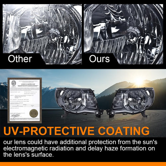 G-PLUS Headlights Assembly Compatible with Toyota Tacoma 2005-2011 Headlamps Pair Halogen Smoky Lens Chrome Housing Clear Reflector,faros delanteros