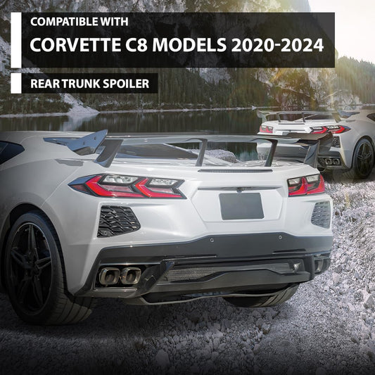 G-PLUS Rear High Wing Spoiler Kit Compatible with Chevy Corvette C8 Models 2020-2024 Rear Gloss Black