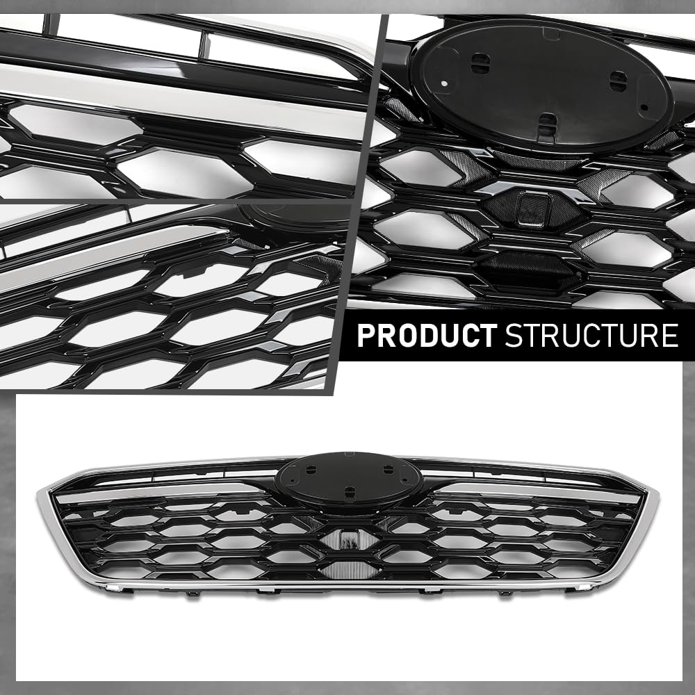 G-PLUS Front Upper Grille Black W/Chrome Trim Compatible with Subaru Outback 2020-2022 J1010AN010