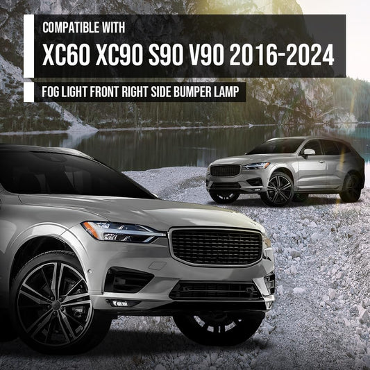 G-PLUS LED Fog Light Front Bumper Lamp Right Side Compatible with Volvo XC90 XC60 S90 V90 2016-2024 31395866 Black