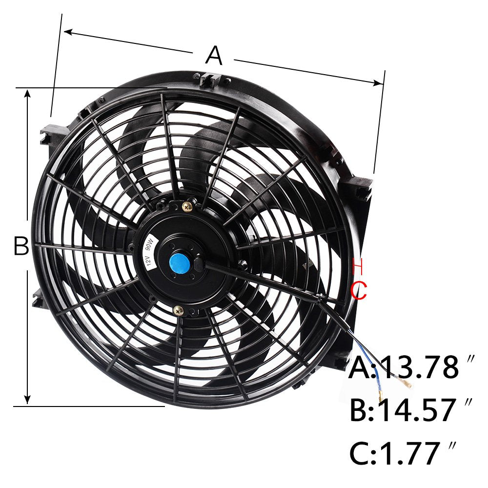 62mm Aluminum Racing Radiator Replacement + 14" Radiator Cooling Fan Compatible For Ford Mustang 2.8-4.7 V8 6cyl AT/MT 1964 1965 1966