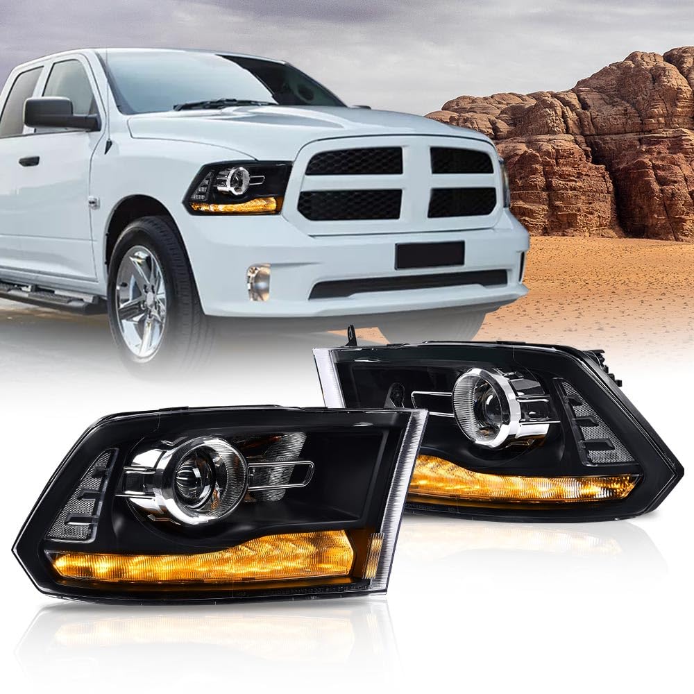 G-PLUS LED Bar Plank Headlights Fit Dodge Ram 1500 2500 3500 2013-2018 Projector Headlight Clear Lens Black Housing Clear Reflector CH2503217 55277409AD Bumper Headlamps,faros delanteros Assembly