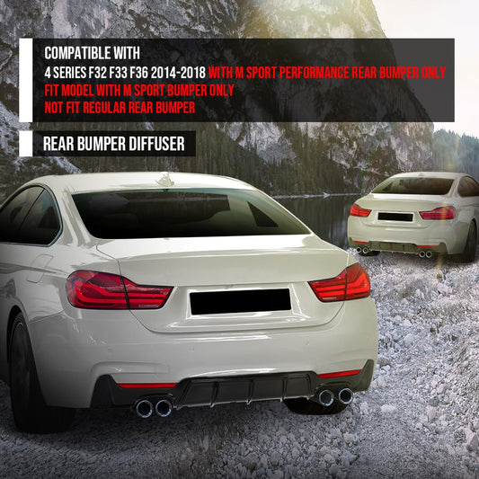 G-PLUS Rear Diffuser Compatible with BMW 4 Series F32 F33 F36 2014-2018 with M Sport Performace Rear Bumper Only Not Fit Regular Rear Bumper Black