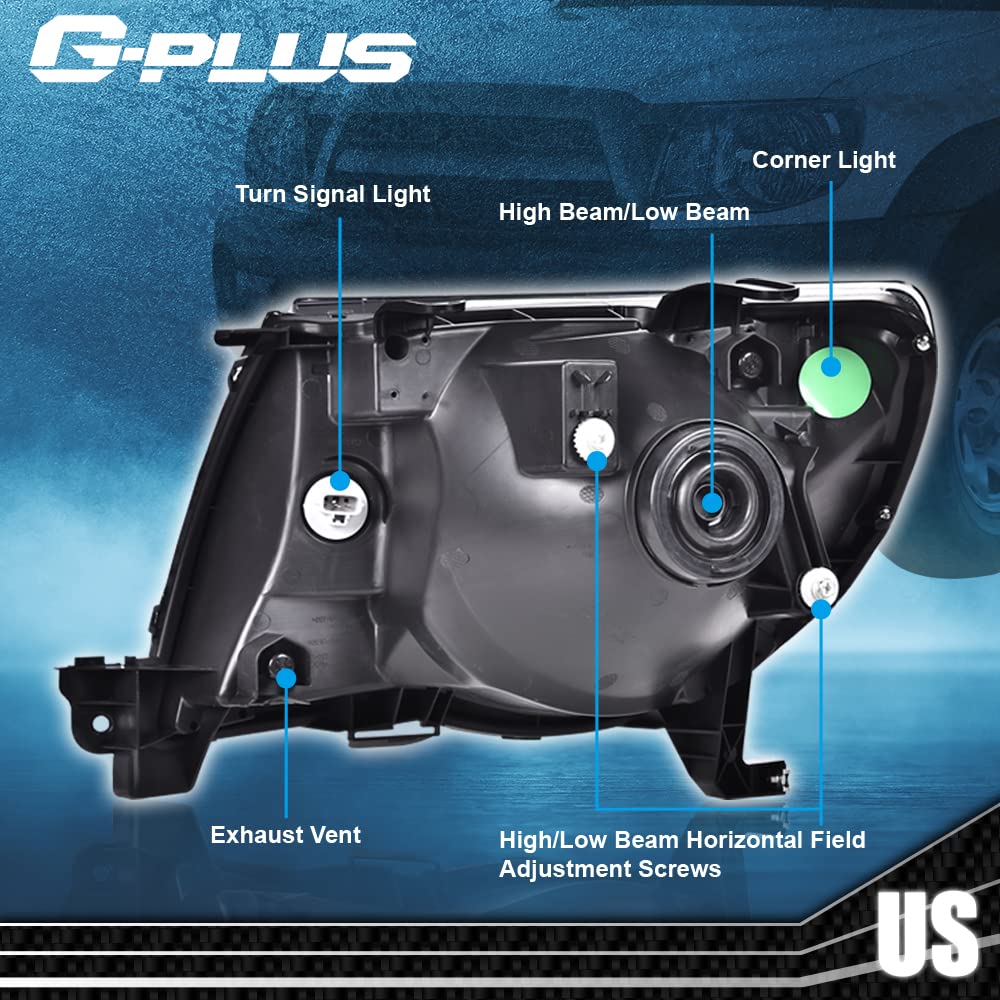 G-PLUS Headlights Assembly Compatible with Toyota Tacoma 2005 2006 20007 2008 2009 2010 2011 Bumper Headlamps Smoky Lens Chrome Housing Clear Reflector,faros delanteros