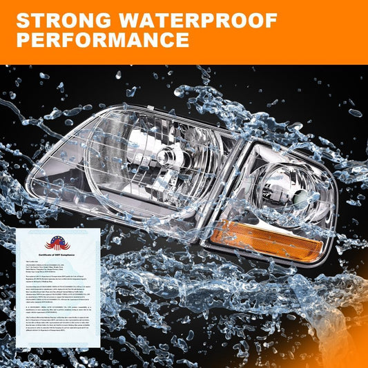 G-PLUS Headlights Assembly Left & Right Compatible with Ford Expedition 1997-2002; Fit Ford F150 1998-2003; Fit Ford F250 1988-1999 FO2520170, FO2521170 Clear lens Chrome Housing Amber Reflector