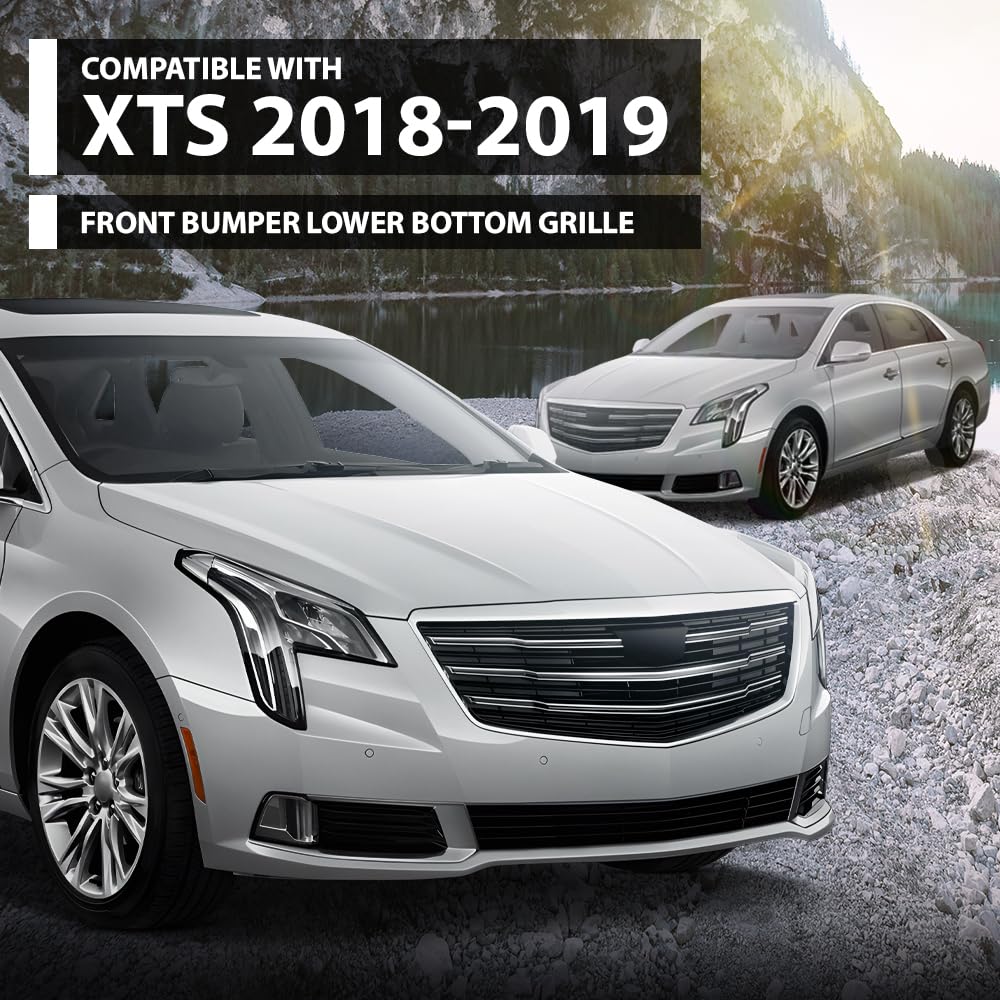 G-PLUS Front Bumper Lower Bottom Grille Compatible with Cadillac XTS 4-Door 3.6L 2018-2019 84111709, 8411-1709 Gloss Black