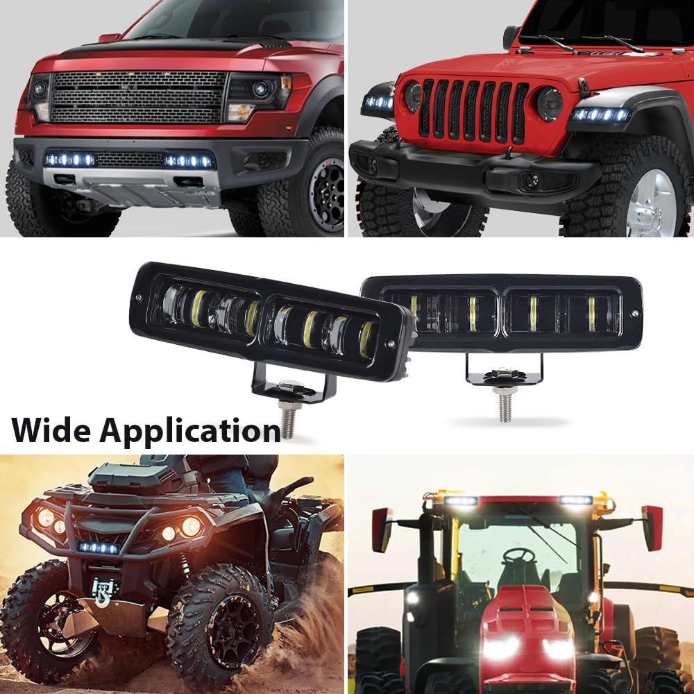 G-PLUS 2pcs 6 Inch LED Work Light Bar with Bracket LED Pods Fog Light Compatible with Pickup Wagon UTB Cab ATV SUV Truck Boat Bus/Sport Utility 4WD 4X4 Mining Marine Car Excavator