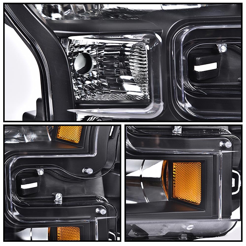 G-PLUS Headlights & Fog Lights Assembly Fit Ford F150 2015-2017 Headlamps Clear lens Black Housing Amber Reflector