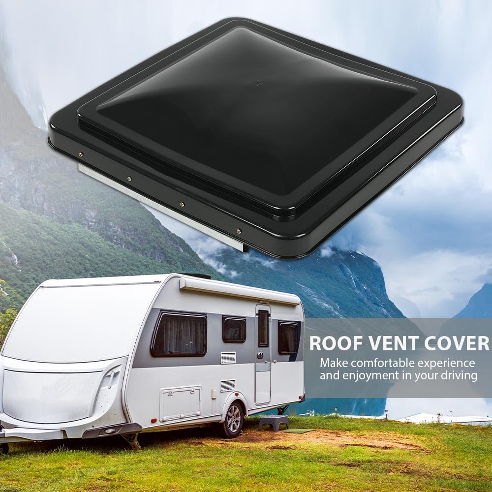 G-PLUS Replacement 14" x 14" Roof Vent Cover Camper RV Trailer Fit for Ventline pre-2008 and Elixir Style Pin 1994 and Newer Black 1pcs,Accessories is not assembled