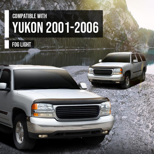 G-PLUS Fog Lights, Compatible with GMC Sierra 1999-2002/Fit GMC Yukon/Yukon XL 2000-2006 Fog Light Bumper Lamps Left/Right Smoky Lens(Not fit C3 & Denali models)