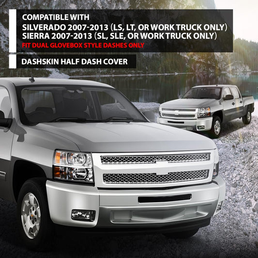 G-PLUS TPE Half Dash Board Cover w/Adhesive Compatible with Chevy Silverado LS LT WT/GMC Sierra SL SLE (NOT Fit LTZ/Denali/SLT) 2007-2013 Dual Glovebox Style Dashboard Black
