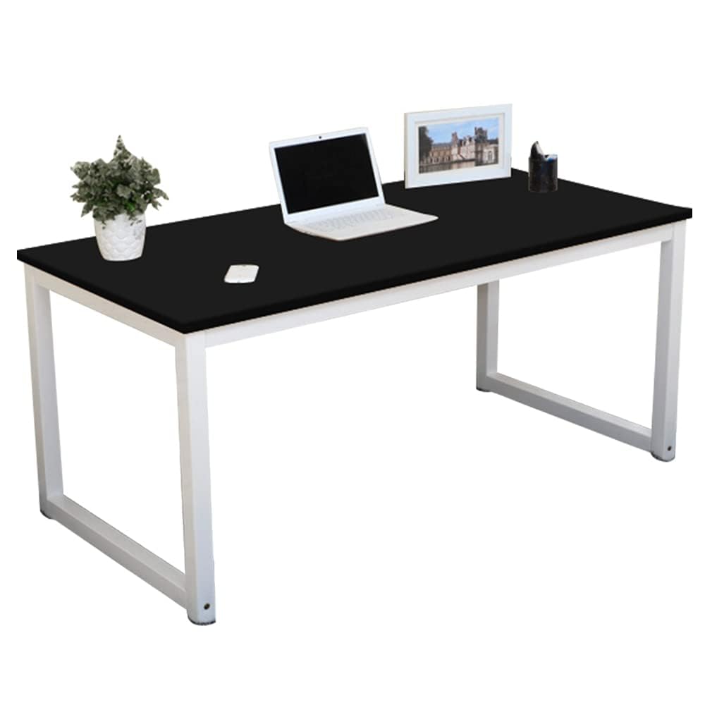 G-PLUS 55.1" Computer Desk Wood Office Table, Modern Simple Style PC Laptop Notebook Study Writing Table for Home Office Workstation Black Color