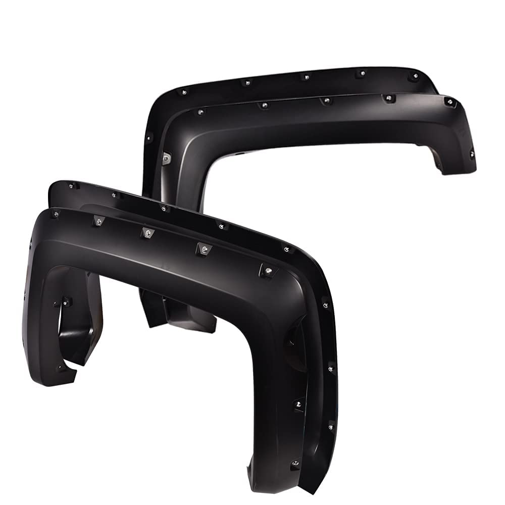 G-PLUS Pocket Rivet Upgrade Fender Flares Compatible with 2014-2018 Chevy Silverado 2500HD/3500HD, Fit 5.8 ft (69.3") Short Bed Crew Cab Models, Smooth Bolt-Riveted Style Paintable Pocket Black