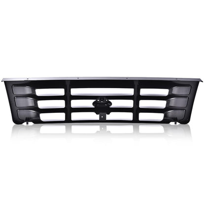 G-PLUS Front Grille Grill Compatible with 1992-1996 Bronco/1992-1997 Ford F150 F250 F350 Platinum Chrome w/Emblem Truck Replacement, Gloss Black FO1200173 FO2512130 FO2513131