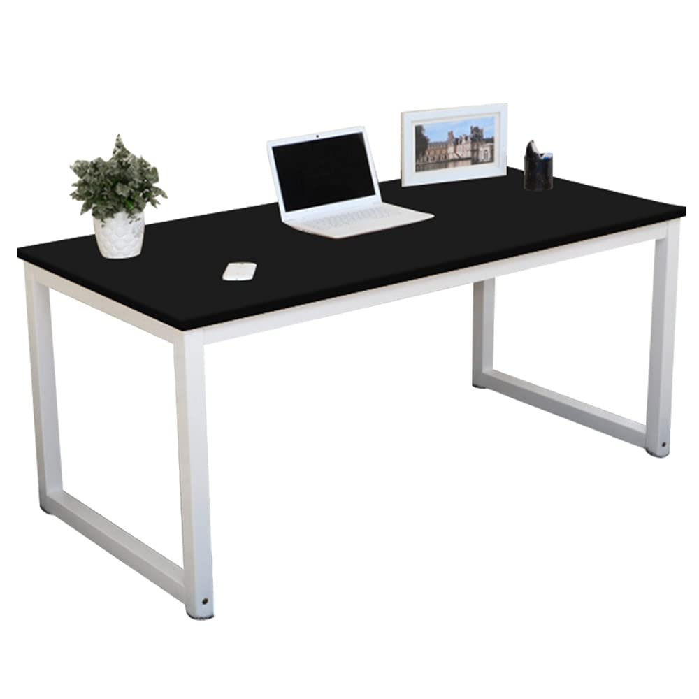 G-PLUS Computer Desk Wood Office Table, Modern PC Laptop Notebook Study Writing Table for Home Office Workstation (55.1'', Black Color)