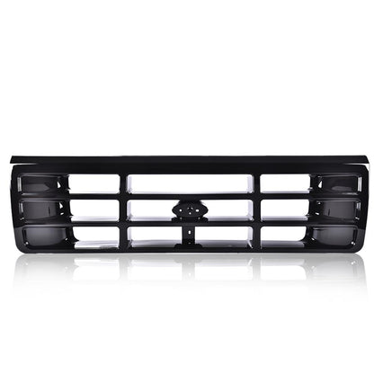 G-PLUS Front Grille Grill Compatible with 1992-1996 Bronco/1992-1997 Ford F150 F250 F350 Platinum Chrome w/Emblem Truck Replacement, Gloss Black FO1200173 FO2512130 FO2513131