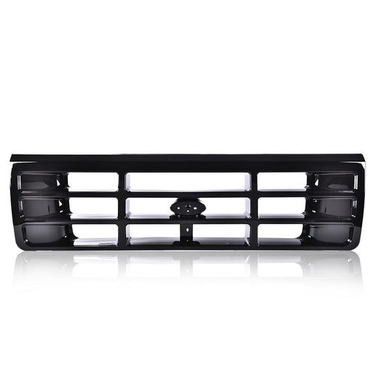 G-PLUS Front Grille Grill Compatible with 1992-1996 Bronco/1992-1997 Ford F150 F250 F350 Platinum Chrome w/Emblem Truck Replacement, Gloss Black FO1200173 FO2512130 FO2513131