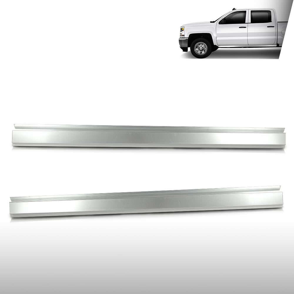 G-PLUS Rocker Panel Driver and Passenger Side Pair Compatible with Chevy Silverado GMC Sierra Pickup Truck Crew Cab 2014 2015 2016 Silver