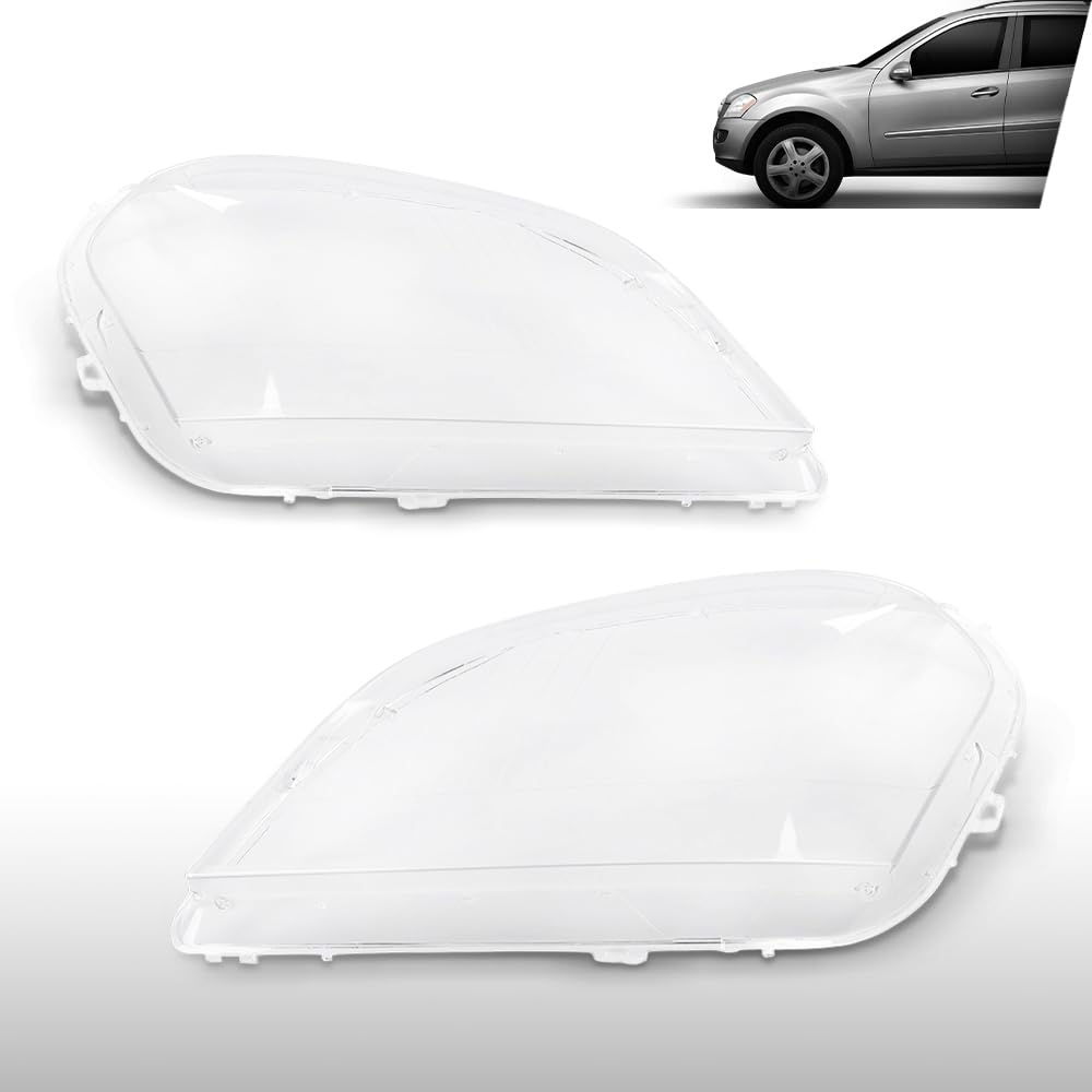 G-PLUS Headlight Lens Cover Compatible with Benz ML Class W164 ML320 ML350 ML500 ML550 ML63 AMG 2006-2008 Left & Right Pair Front Headlamp Lens Cover Clear