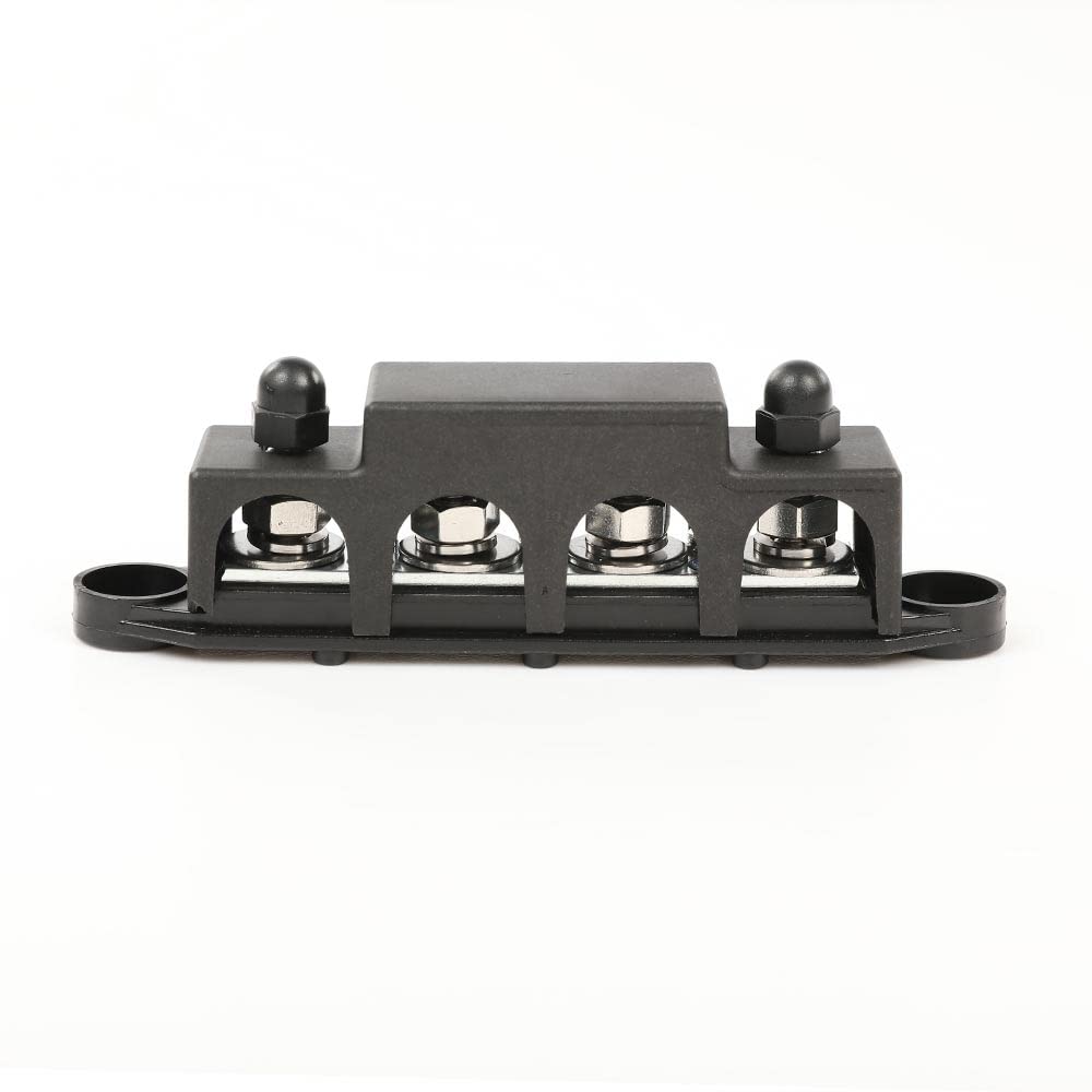 G-PLUS 4 Post Power Distribution Block Bus Bar with Cover, Busbar Power Battery Terminal Distribution Block 5/16" Posts 12V 250A, 4 Post Busbar Power Distribution Block Black