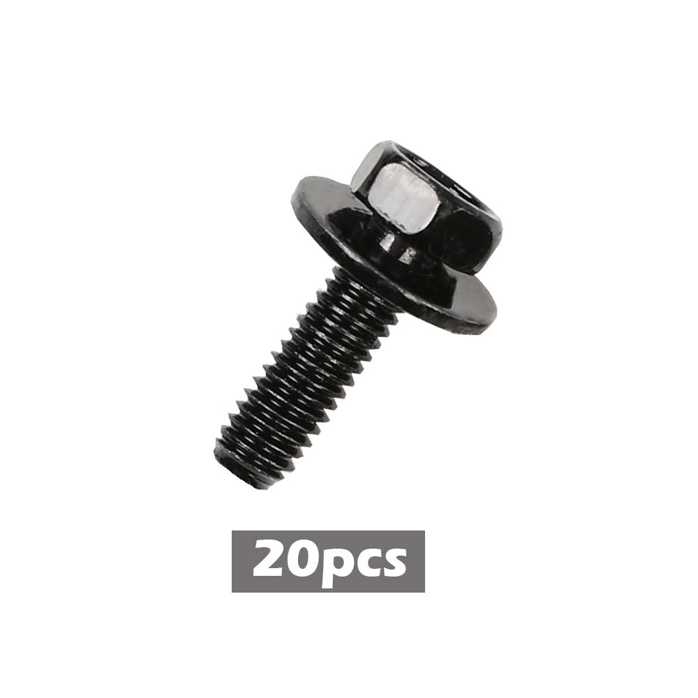 G-PLUS Body Bolts- M6-1.0 x 20mm Long- 10mm Hex- 17mm Washer- 20 Bolts- #171 Compatible with Honda
