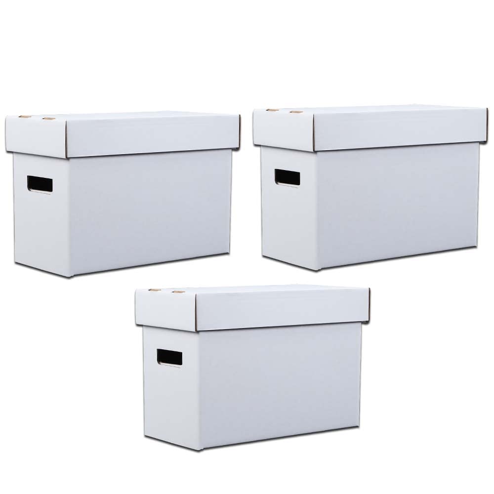 G-PLUS Comic Books Storage Boxes With Lids Short Holds 150-175 Stackable Durable Archive White Comic Book Storage