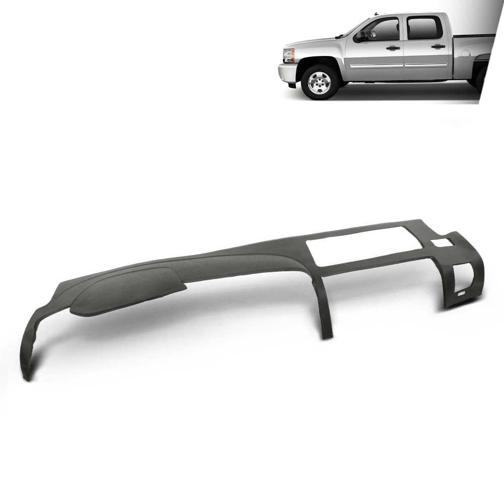 G-PLUS TPE Dash Cover Dashboard Compatible with Chevy Silverado 2007-2013 (LS, LT, or Work Truck ONLY), Fit GMC Sierra 2007-2013 (SL, SLE, or Work Truck ONLY), Fit Dual Glovebox Style Dashes Gray