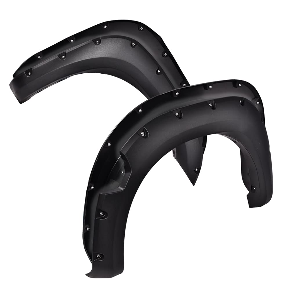 G-PLUS 4pcs Fender Flares Front & Rear Smooth, Compatible with Nissan Titan 2004-2015 Without Bedside Lockbox, Black Wheel Cover Protector, Pocket Rivet Bolt Style Vent Trim