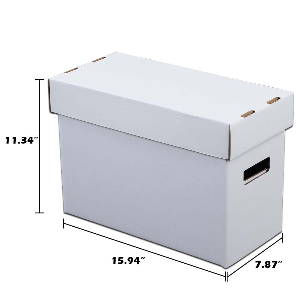 G-PLUS Comic Books Storage Boxes With Lids Short Holds 150-175 Stackable Durable Archive White Comic Book Storage