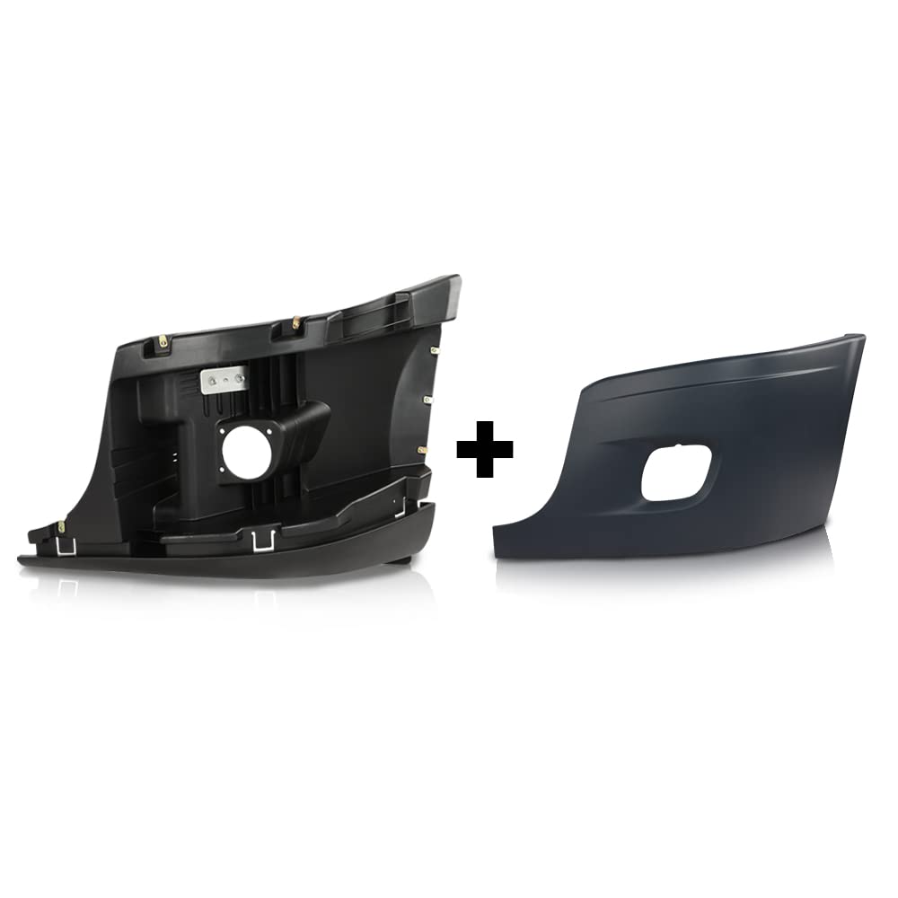 G-PLUS Left Dirver Side Bumper Reinforcement & Cover w/Fog Hole Compatible with Freightliner Cascadia 2008-2017 2127301002 2127301006 2128619002 2127300004