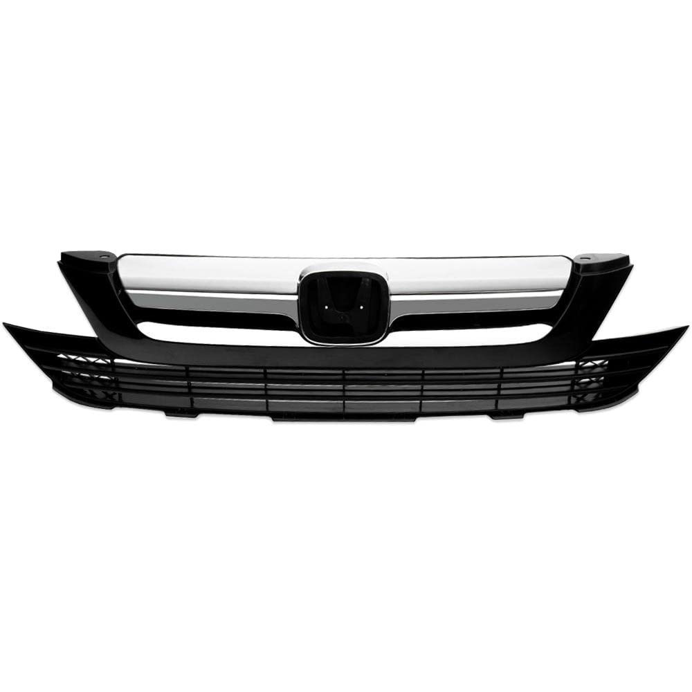 G-PLUS Front Upper Lower Bumper Grille Mesh Grill Cover Guard Compatible with Honda CRV 2007 2008 2009 Black/Chrome Trim