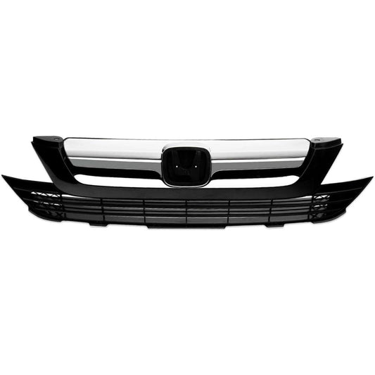 G-PLUS Front Upper Lower Bumper Grille Mesh Grill Cover Guard Compatible with Honda CRV 2007 2008 2009 Black/Chrome Trim