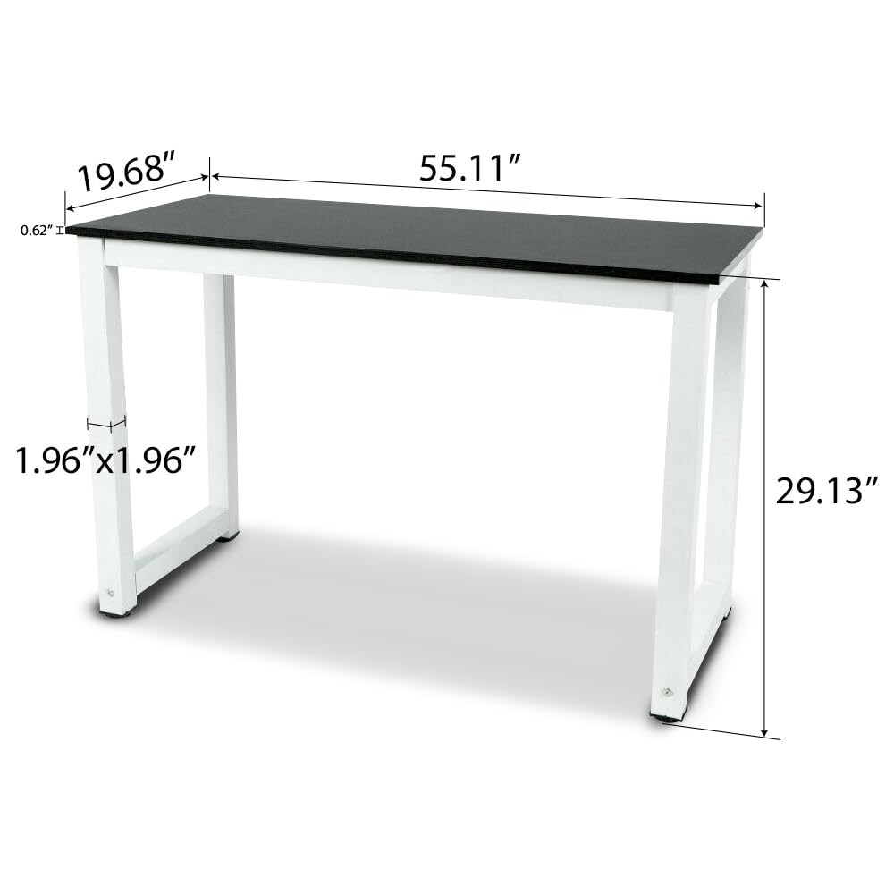 G-PLUS 55.1" Computer Desk Wood Office Table, Modern Simple Style PC Laptop Notebook Study Writing Table for Home Office Workstation Black Color