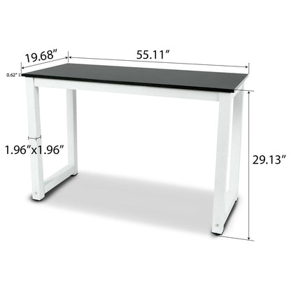 G-PLUS 55.1" Computer Desk Wood Office Table, Modern Simple Style PC Laptop Notebook Study Writing Table for Home Office Workstation Black Color