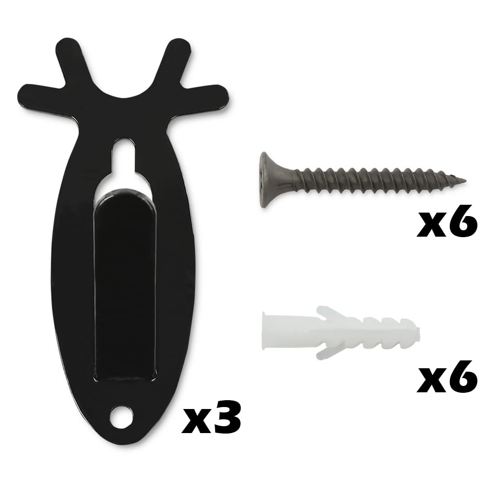 G-PLUS Black 3PCS Wall Hanger Hook European Antler Style Wall Mount Bracket for Hanging Mounting Elk Deer Antelope Living Room Bedroom Home Decor