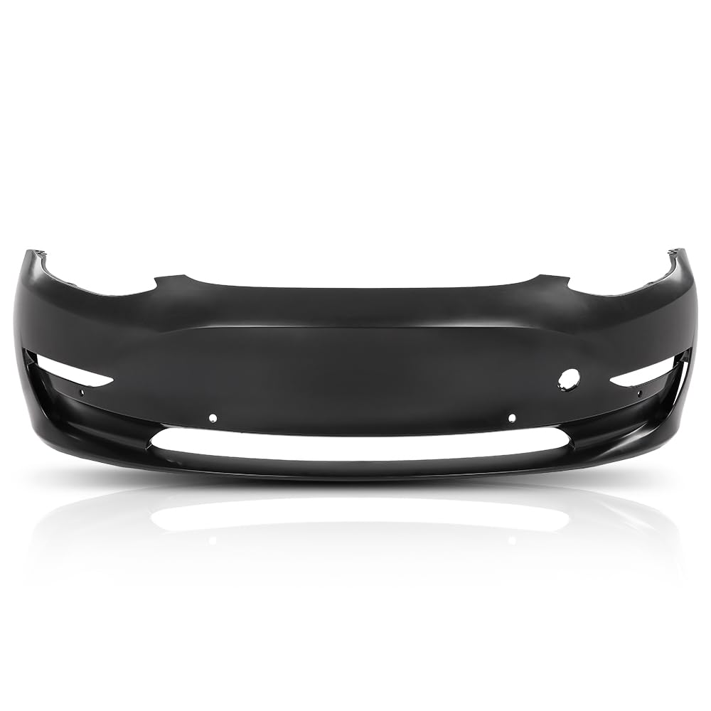 G-PLUS Front Bumper Cover Compatible with Tesla Model 3 Base 2017 2018 2019 2022 2023 w/Tow Hook Hole 1084168S0E, TA1000101, Primed Black