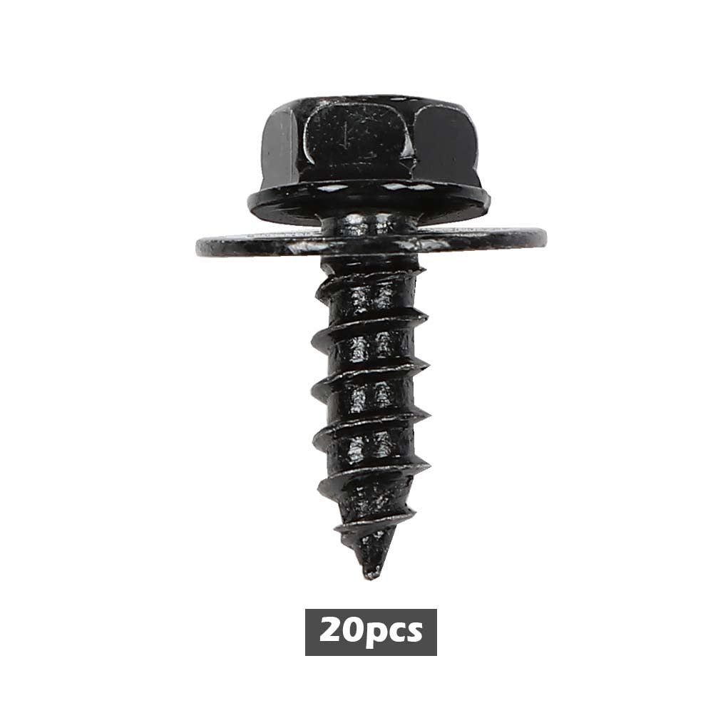 G-PLUS Splash Shield & Firewall Screws- M6.3 x 20mm Long- 10mm Hex- 20 pcs Screws Compatible with Most Models Black Iron