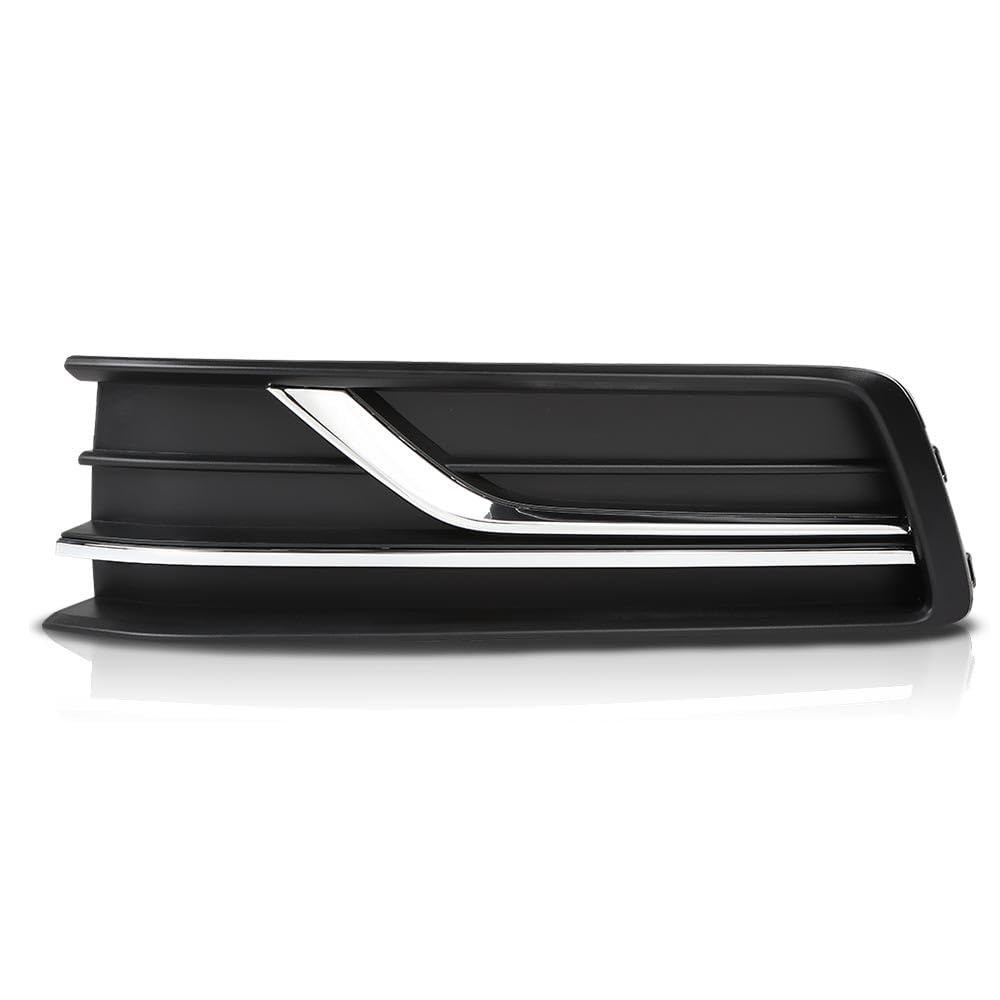 G-PLUS Front Left Fog Light Cover w/Chrome Trim Compatible with Volkswagen Passat 2016-2019 Black Driver Side without Sensor Hole