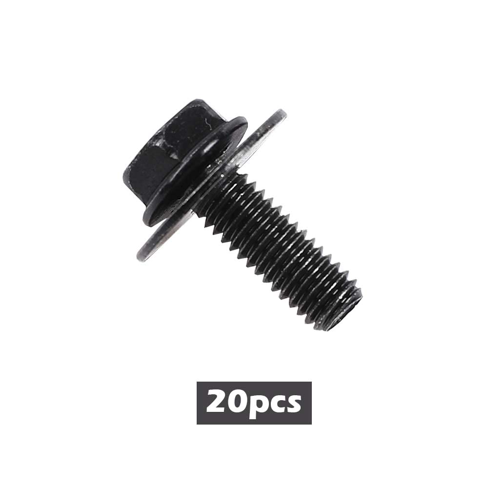 G-PLUS Body Bolt Screw Fastener Fender M6-1.0X 16mm Long- 10mm Hex- 17mm Washer Steel Black 20PCS