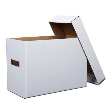 G-PLUS Comic Books Storage Boxes With Lids Short Holds 150-175 Stackable Durable Archive White Comic Book Storage
