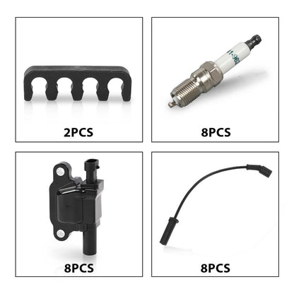 G-PLUS 8PCS Square Ignition Coil & Spark Plug &Wires Compatible with Chevy Silverado GMC Sierra 1500 2007-2013/Fit Chevy Tahoe GMC Yukon 2007-2015/Fit Cadillac Escalade 6.2L-V8 2007-2016