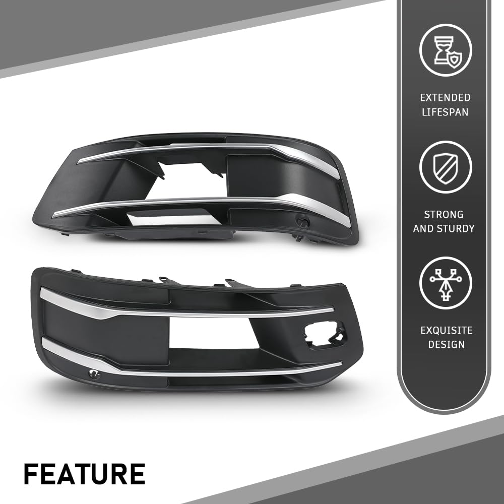 G-PLUS Pair Front Bumper Fog Light Grille Cover Bezel Insert, Compatible with Audi Q7 Standard Model 2016-2019, Left Driver & Right Passenger Side 2PCS