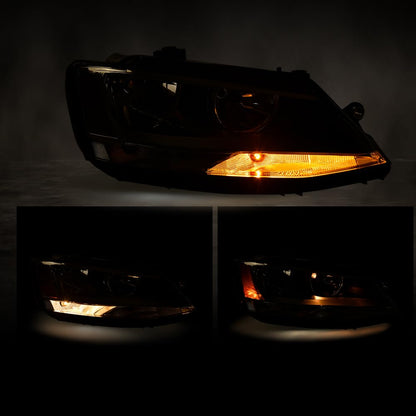 G-PLUS Headlights Headlamps w/Bulbs Right Passenger Compatible with Volkswagen Jetta 2011-2018 5C7941006, VW2503146 Clear Lens Chrome Housing Amber Reflector