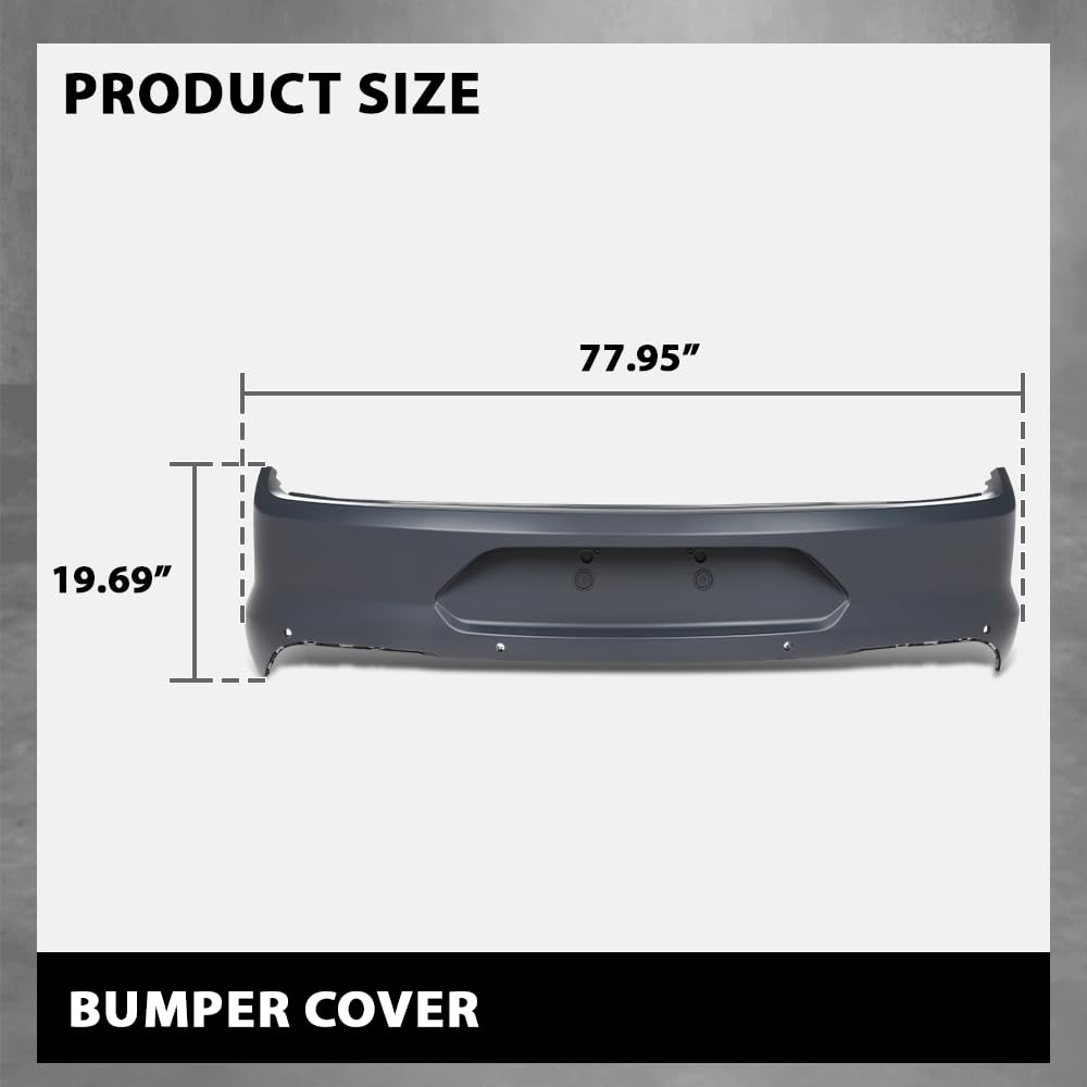 G-PLUS Rear Bumper Cover w/Holes Compatible with Ford Mustang 2018-2023, Fit Models WITH Park Assist Only, NOT Fit Shelby Models, 187-10329, JR3Z17K835AAPTM, FO1100737