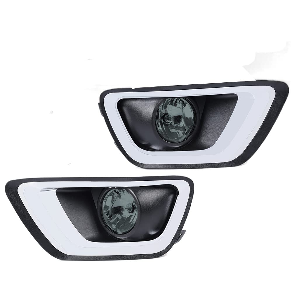G-PLUS Fog Light Lamps Compatible With 2015-2019 Chevy Colorado Smoke Lens w/Chrome Trim Bezel Cover+Switch Replacement One Pair